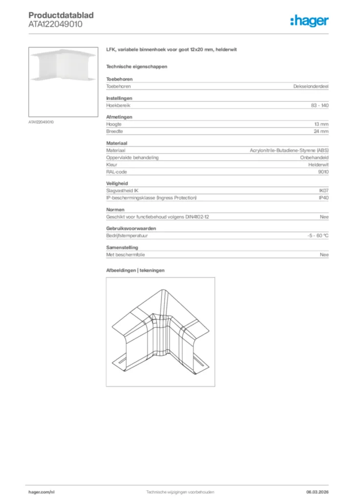 Afbeelding Hager Productdatablad ATA122049010 | Hager Nederland