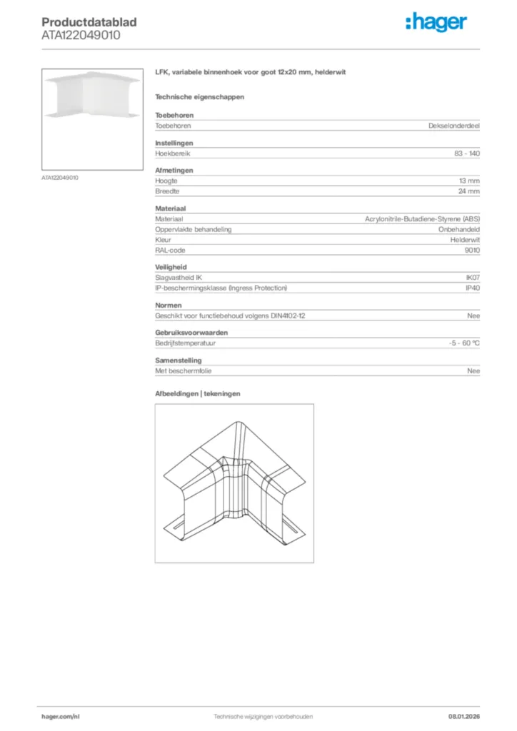 Afbeelding Hager Productdatablad ATA122049010 | Hager Nederland