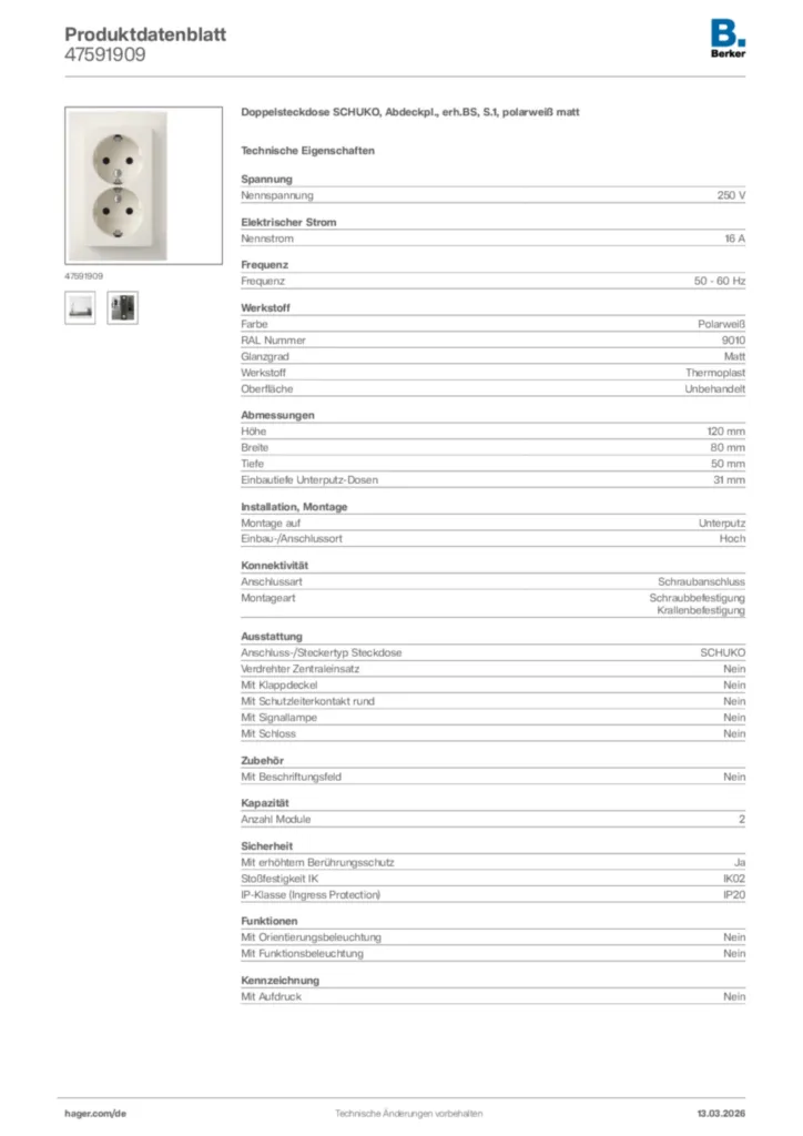 Bild Berker Produktdatenblatt 47591909 | Hager Deutschland