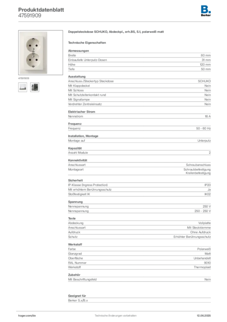Bild Berker Produktdatenblatt 47591909 | Hager Deutschland