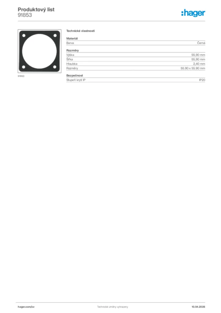 Obrázek Hager Product data sheet 91853 | Hager