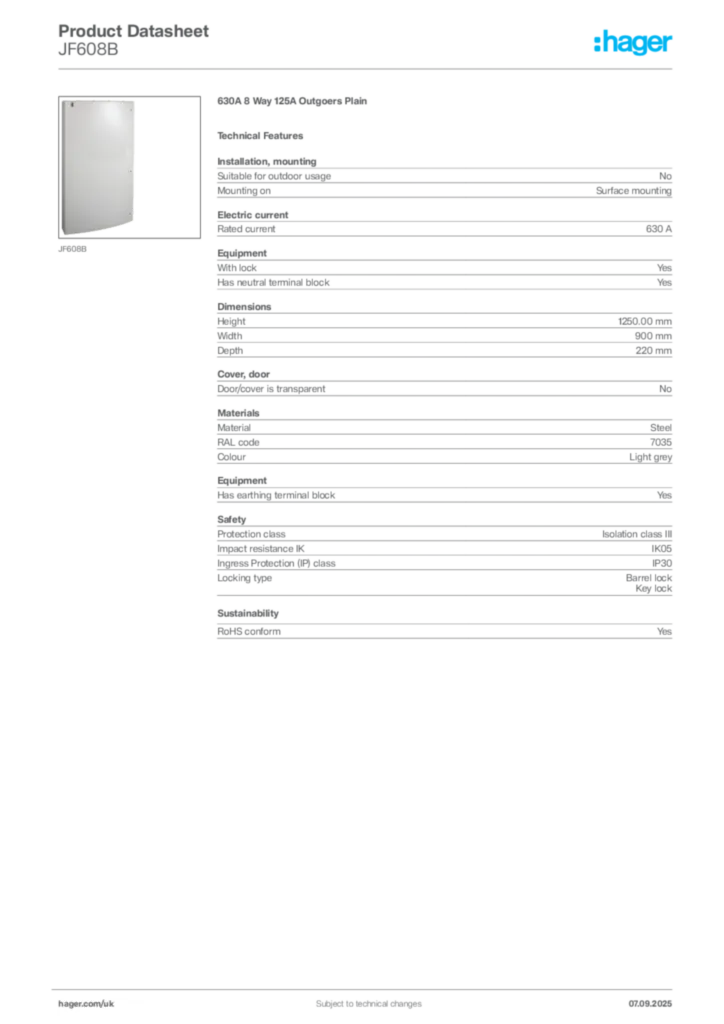 Image Hager Product data sheet JF608B  | Hager