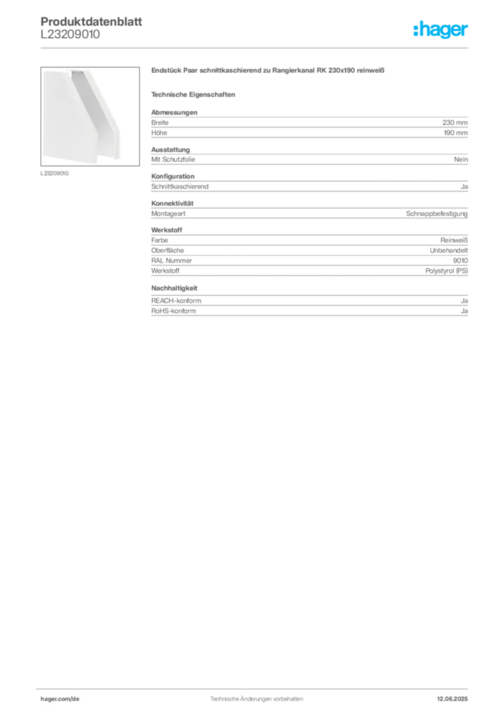 Bild Hager Produktdatenblatt L23209010 | Hager Deutschland