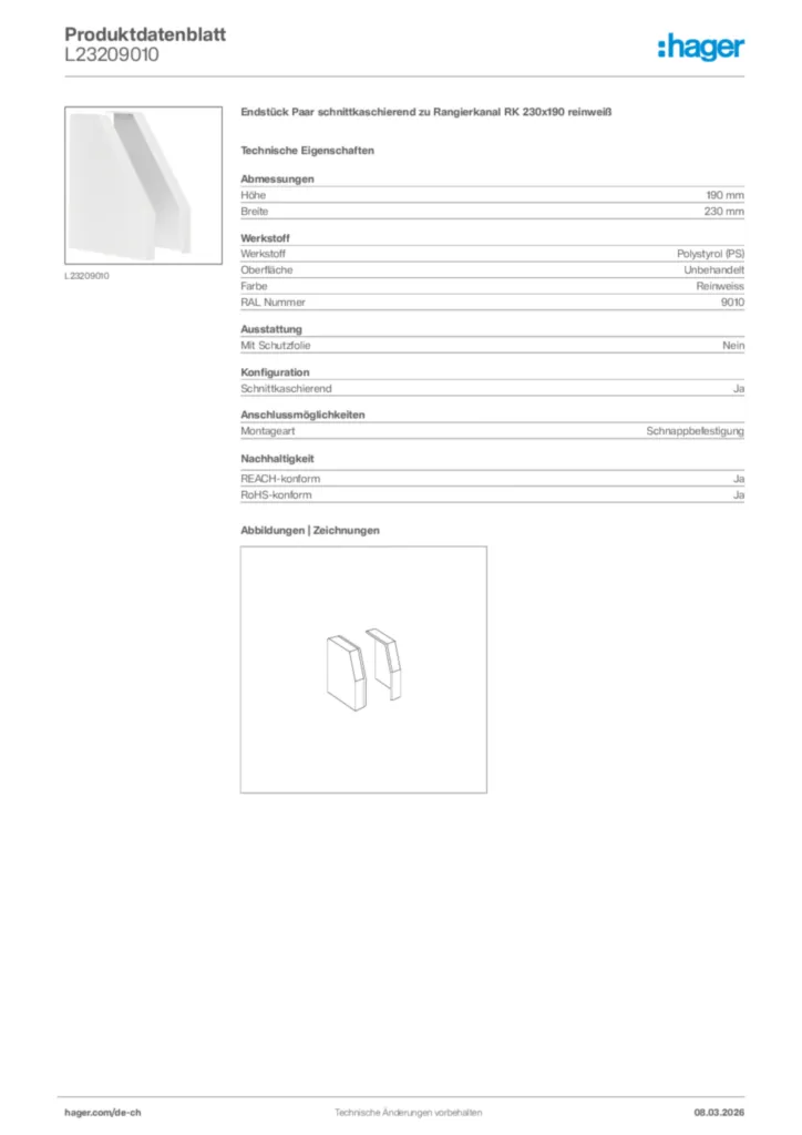 Bild Hager Produktdatenblatt L23209010 | Hager Schweiz