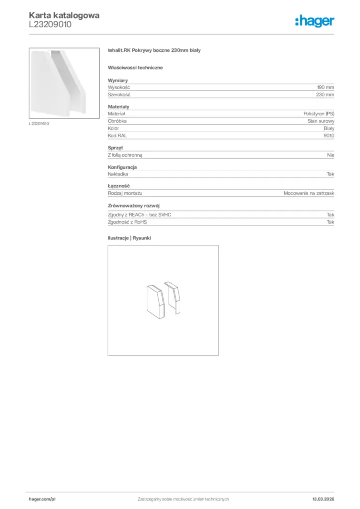 Zdjęcie Hager Karta katalogowa L23209010 | Hager Polska