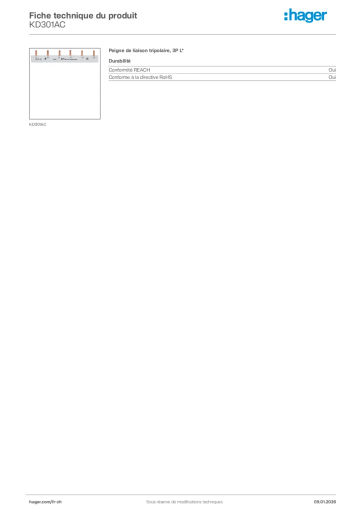 Image Hager Fiche technique du produit KD301AC | Hager Suisse