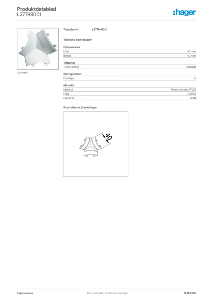 Bild Hager Produktdatablad L27799001 | Hager Sverige