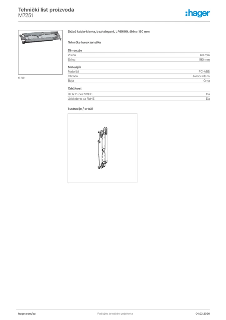 Slika Hager Tehnički list proizvoda M7251  | Hager