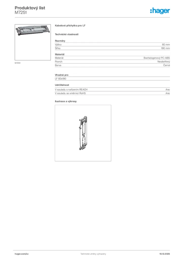 Obrázek Hager Produktový list M7251 | Hager