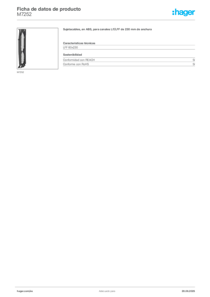 Imagen Hager Ficha de datos de producto M7252 | Hager España