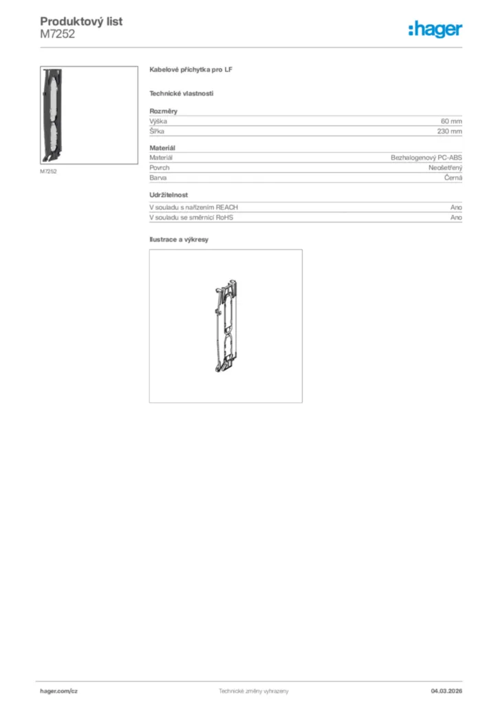 Obrázek Hager Product data sheet M7252 | Hager