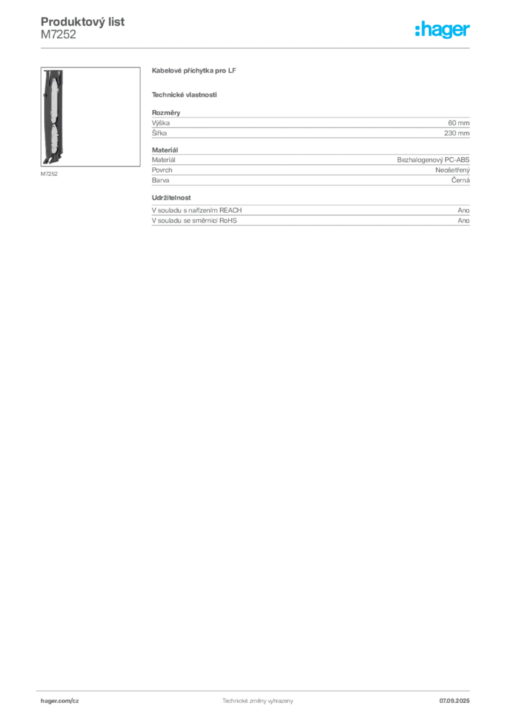 Obrázek Hager Produktový list M7252 | Hager