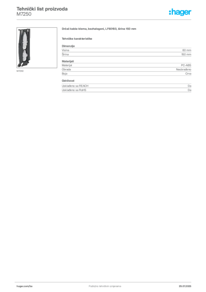 Slika Hager Product data sheet M7250  | Hager