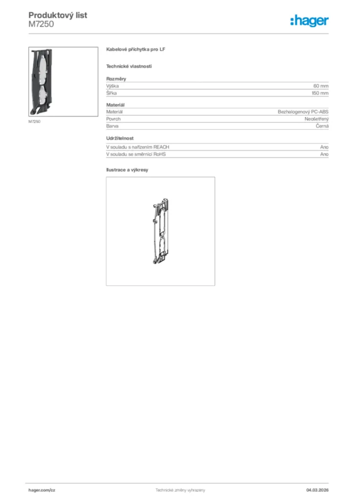 Obrázek Hager Product data sheet M7250 | Hager