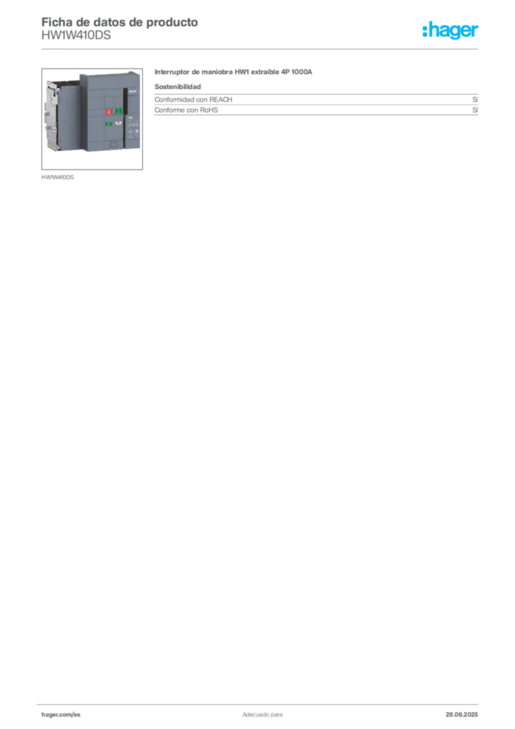 Imagen Hager Ficha de datos de producto HW1W410DS | Hager España