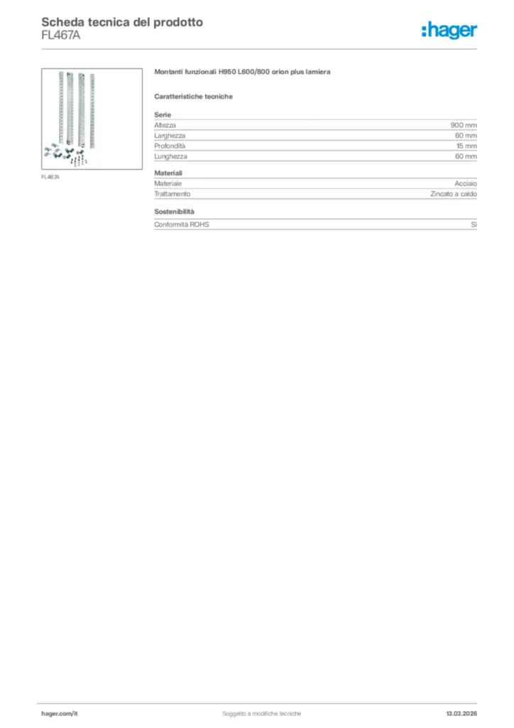 Immagine Hager Scheda tecnica del prodotto FL467A | Hager Italia