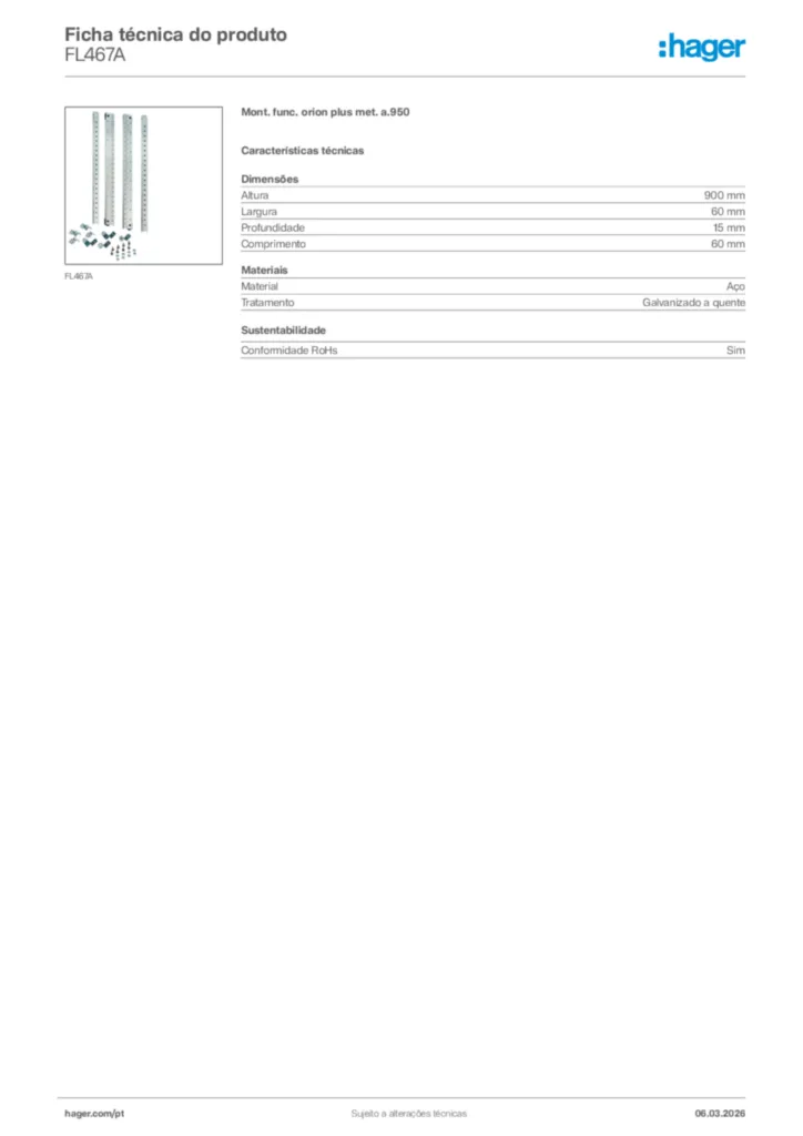 Imagem Hager Ficha técnica do produto FL467A | Hager Portugal