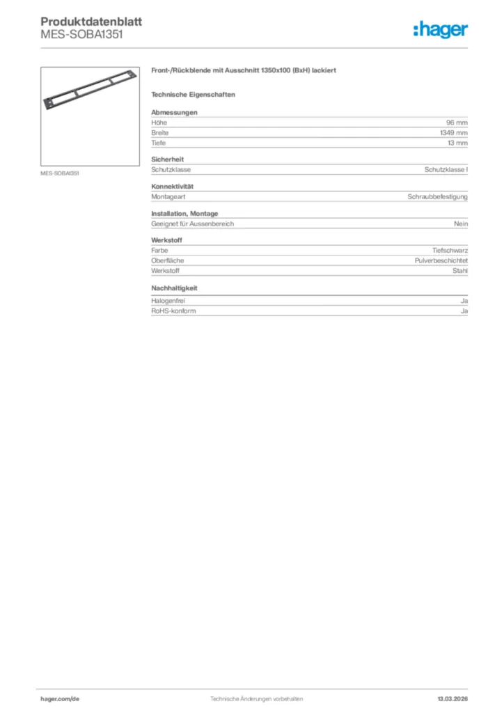Bild Hager Produktdatenblatt MES-SOBA1351 | Hager Deutschland