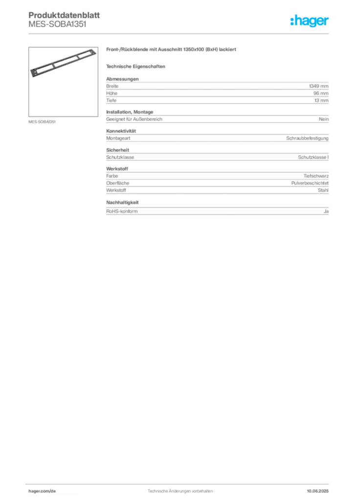 Bild Hager Produktdatenblatt MES-SOBA1351 | Hager Deutschland