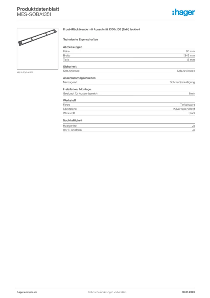 Bild Hager Produktdatenblatt MES-SOBA1351 | Hager Schweiz