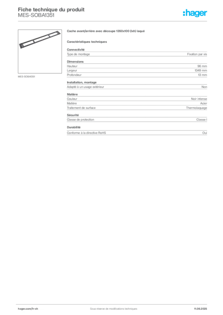 Image Hager Fiche technique du produit MES-SOBA1351 | Hager Suisse
