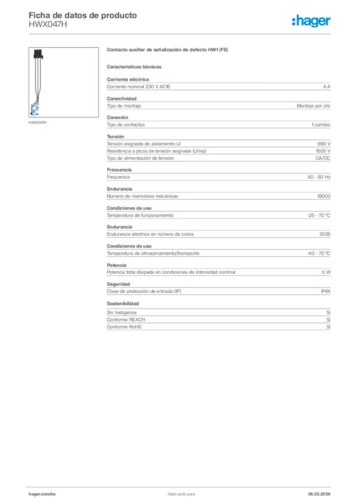 Imagen Hager Ficha de datos de producto HWX047H | Hager España