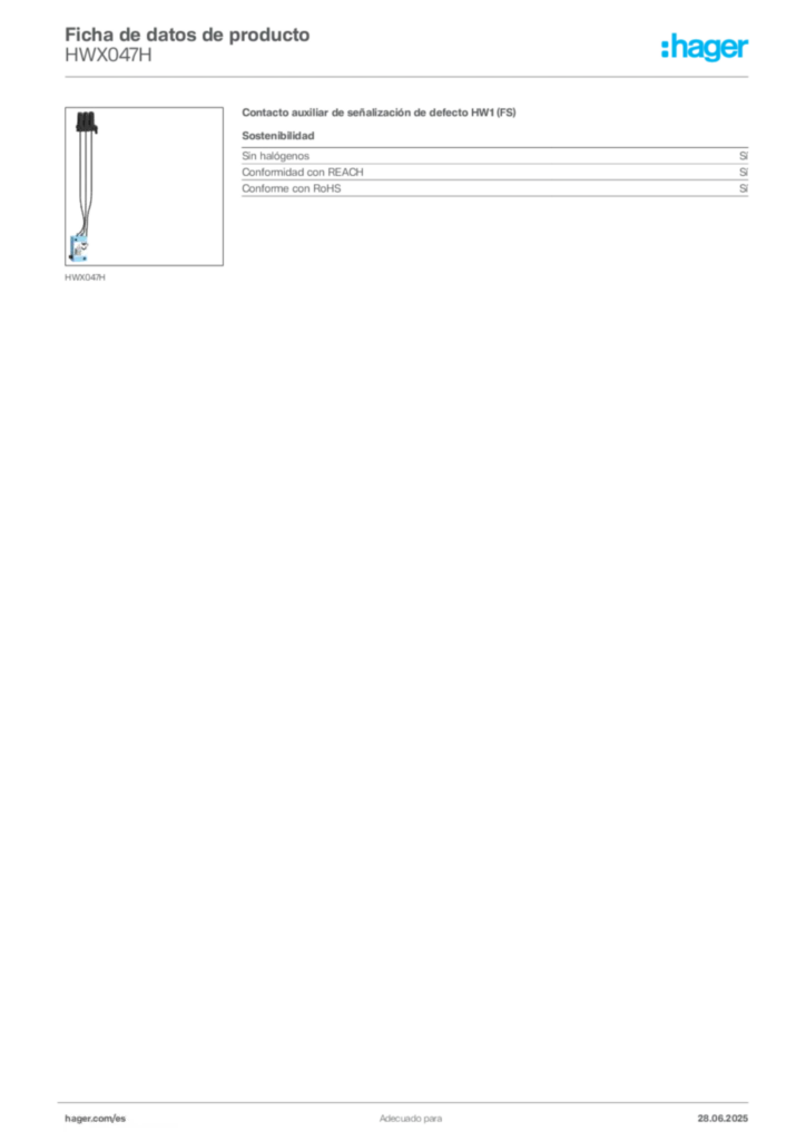 Imagen Hager Ficha de datos de producto HWX047H | Hager España