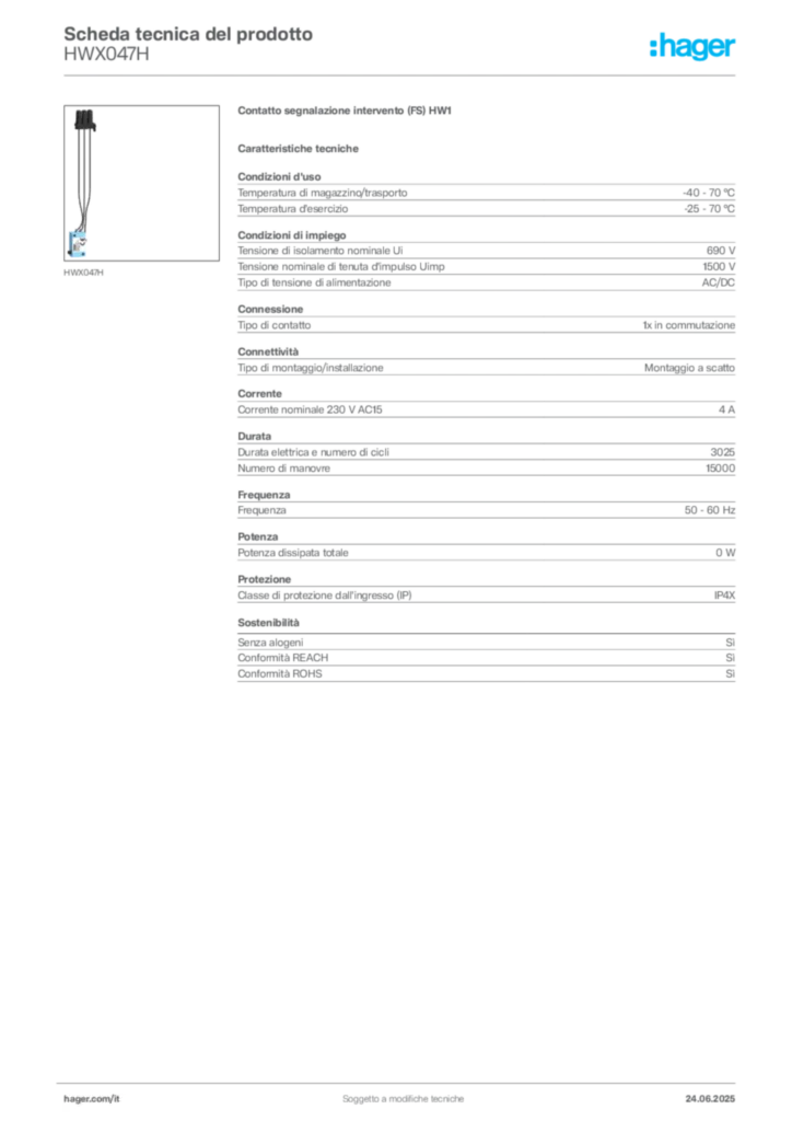 Immagine Hager Scheda tecnica del prodotto HWX047H | Hager Italia