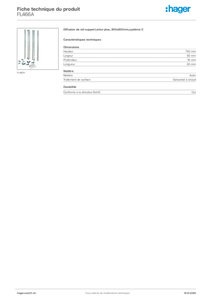 Image Hager Fiche technique du produit FL466A | Hager Suisse