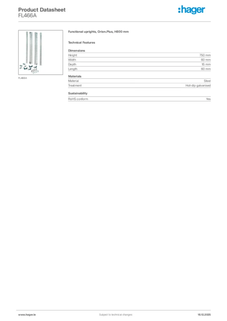 Image Hager Product data sheet FL466A  | Hager