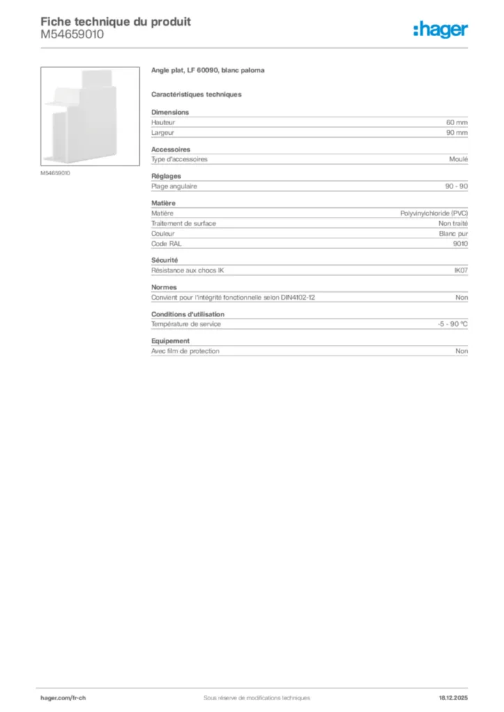 Image Hager Fiche technique du produit M54659010 | Hager Suisse