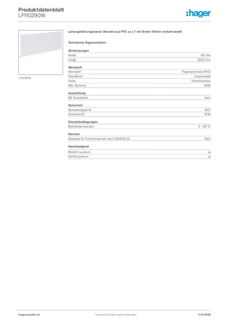 Bild Hager Produktdatenblatt LF11029016 | Hager Schweiz