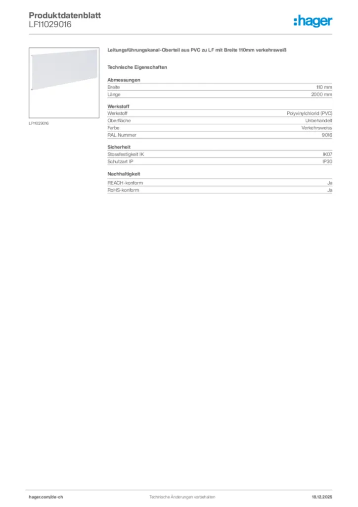 Bild Hager Produktdatenblatt LF11029016 | Hager Schweiz