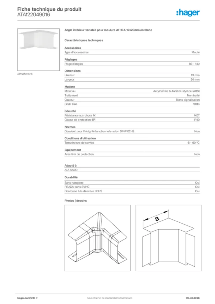 Image Hager Fiche technique du produit ATA122049016 | Hager Afrique