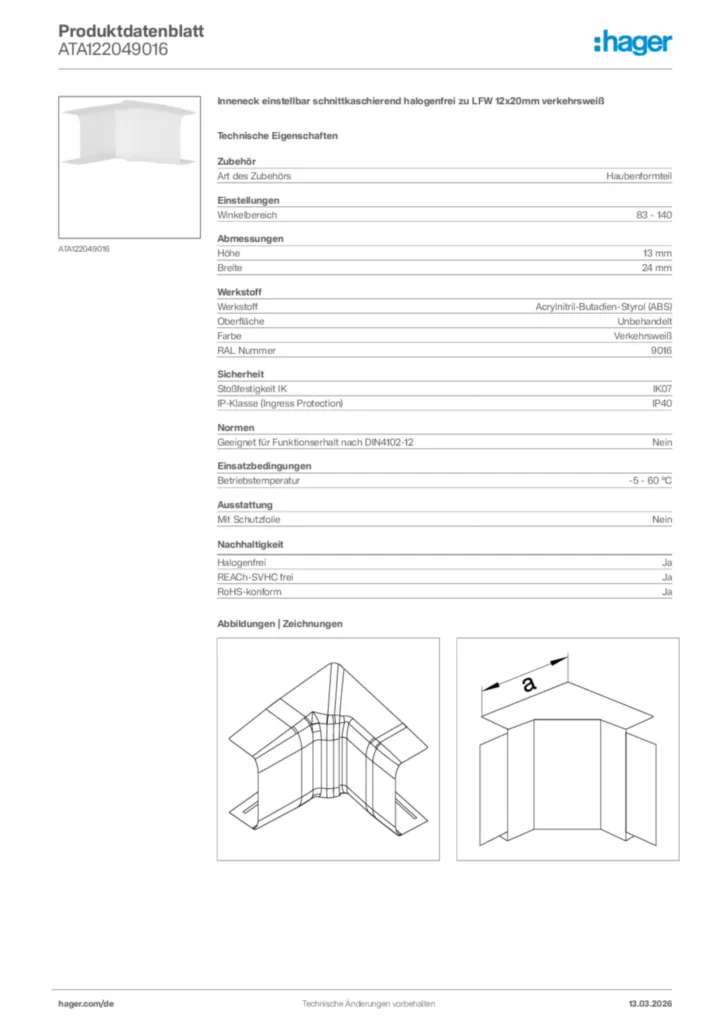 Bild Hager Produktdatenblatt ATA122049016 | Hager Deutschland