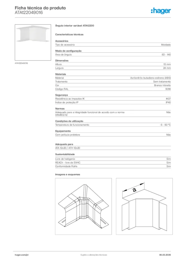 Imagem Hager Ficha técnica do produto ATA122049016 | Hager Portugal