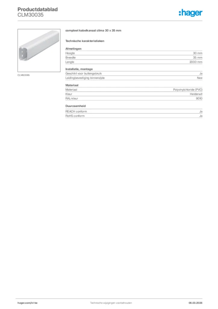 Afbeelding Hager Productdatablad CLM30035 | Hager Belgium