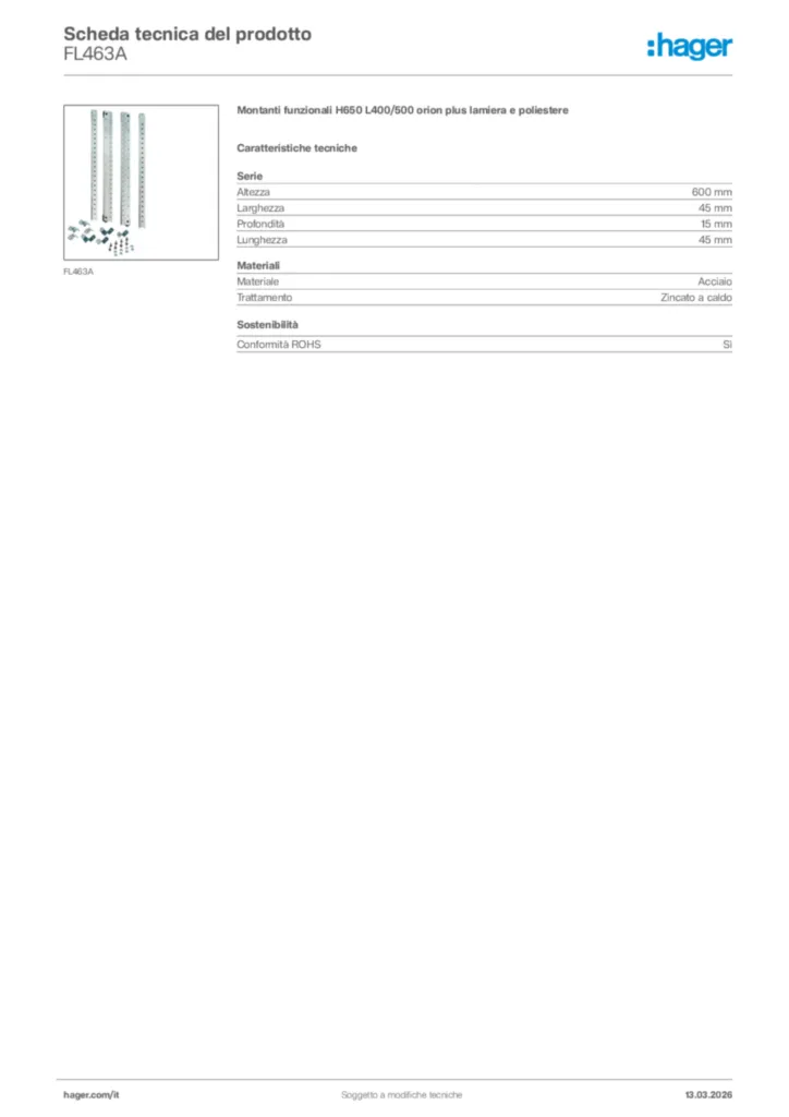Immagine Hager Scheda tecnica del prodotto FL463A | Hager Italia