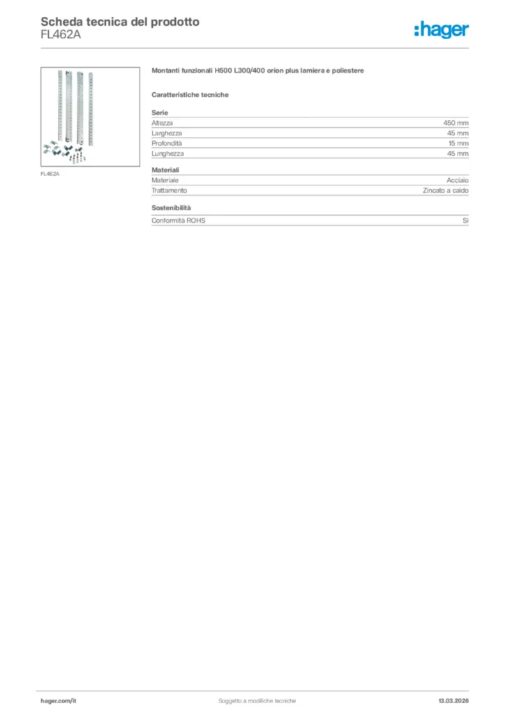 Immagine Hager Scheda tecnica del prodotto FL462A | Hager Italia