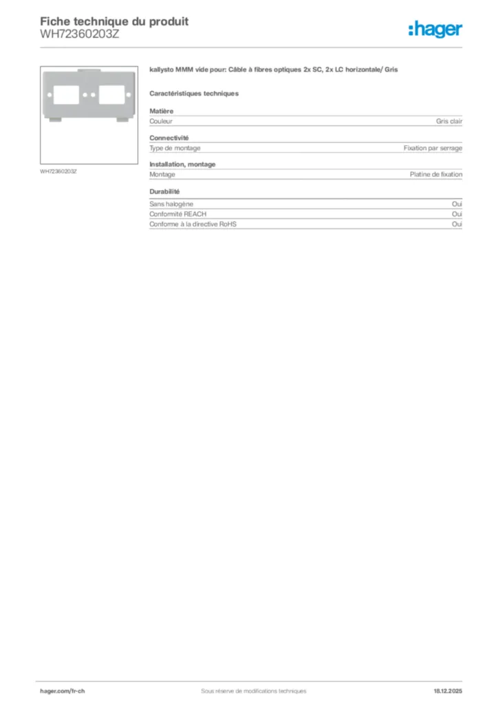 Image Hager Fiche technique du produit WH72360203Z | Hager Suisse