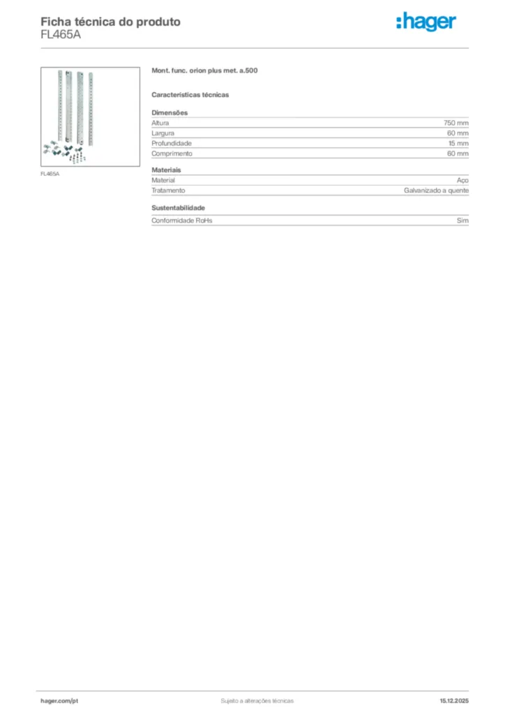 Imagem Hager Ficha técnica do produto FL465A | Hager Portugal