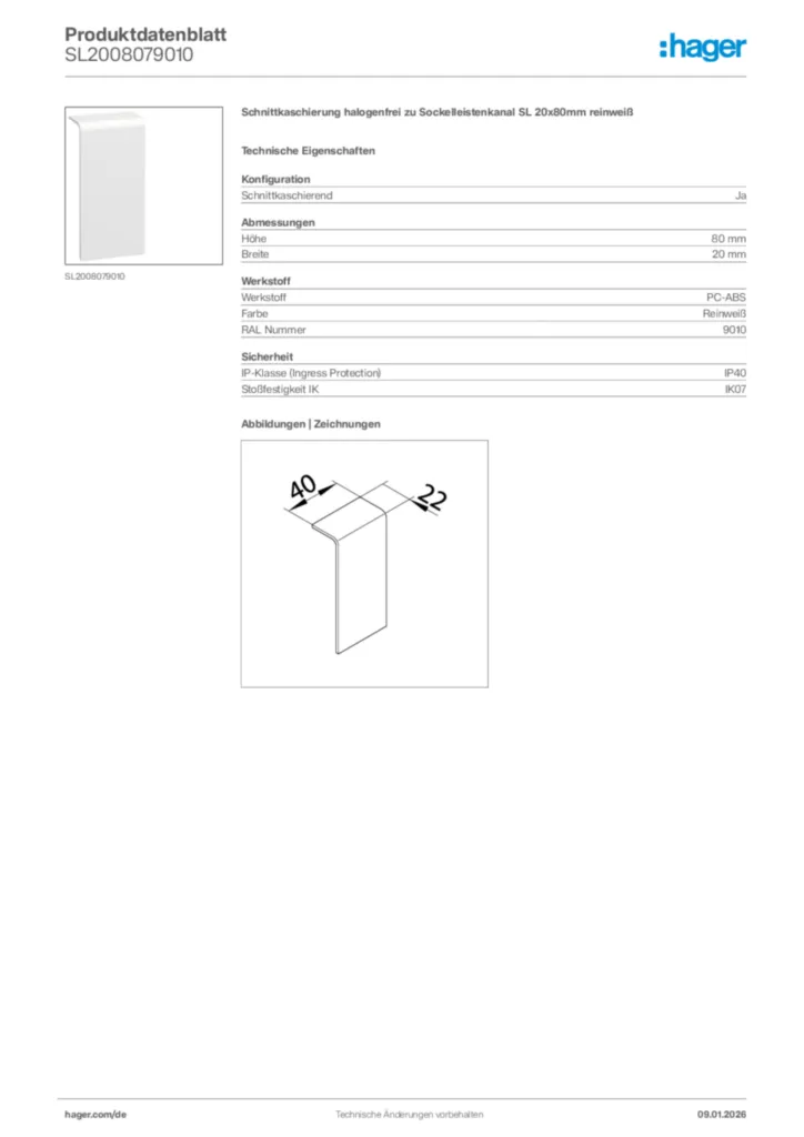 Bild Hager Produktdatenblatt SL2008079010 | Hager Deutschland