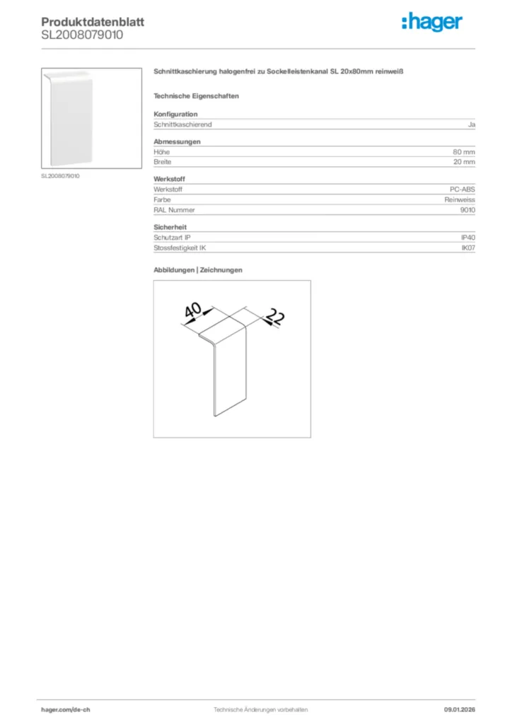 Bild Hager Produktdatenblatt SL2008079010 | Hager Schweiz