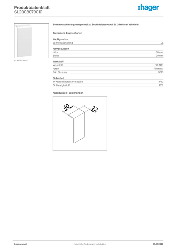 Bild Hager Produktdatenblatt SL2008079010 | Hager Deutschland