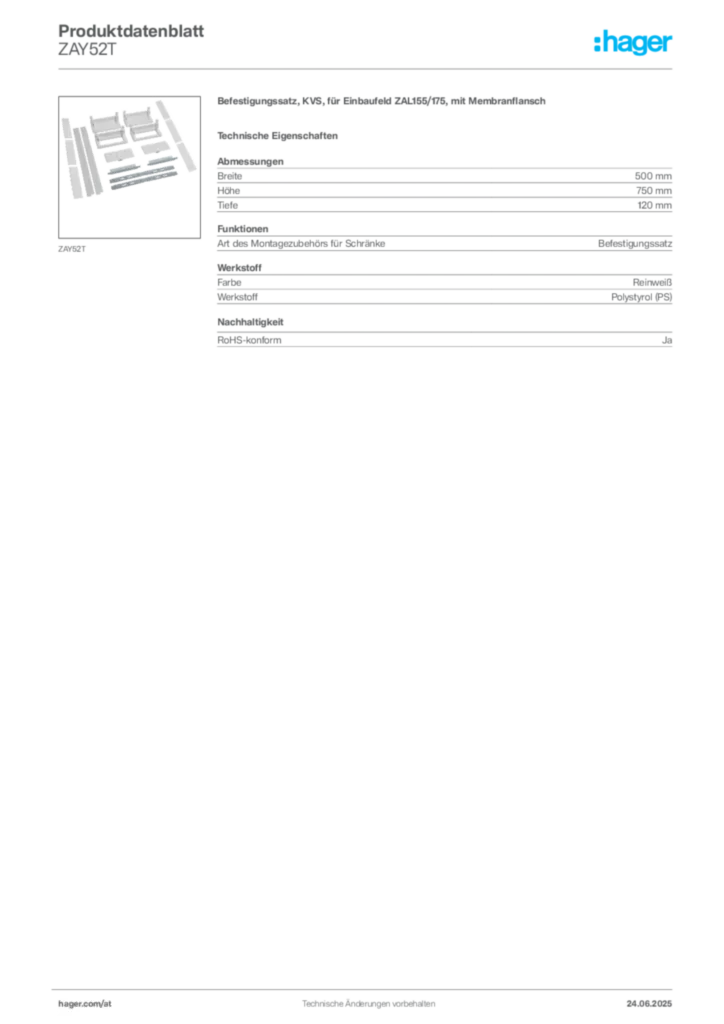 Bild Hager Produktdatenblatt ZAY52T | Hager Deutschland