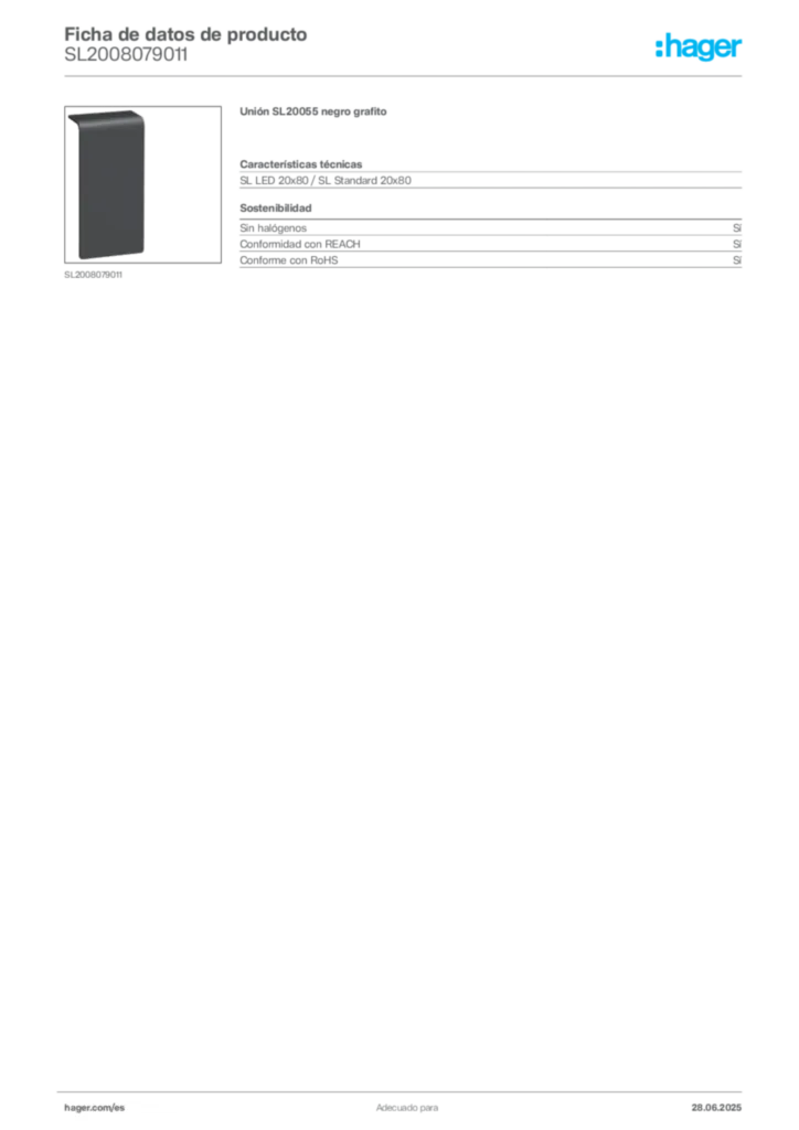 Imagen Hager Ficha de datos de producto SL2008079011 | Hager España