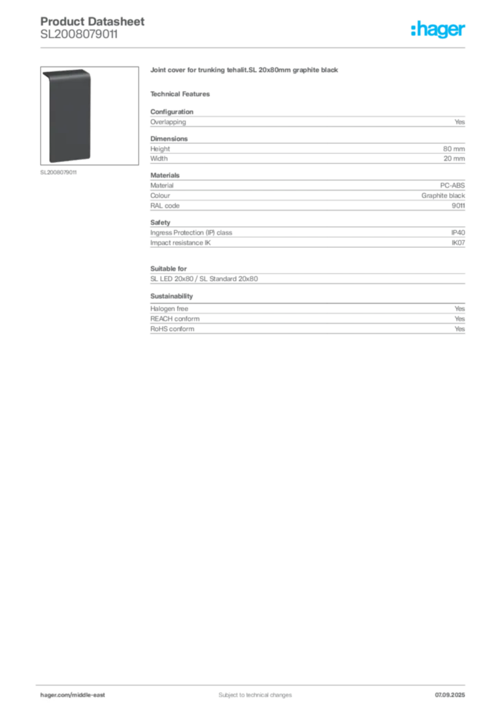 Image Hager Product data sheet SL2008079011  | Hager