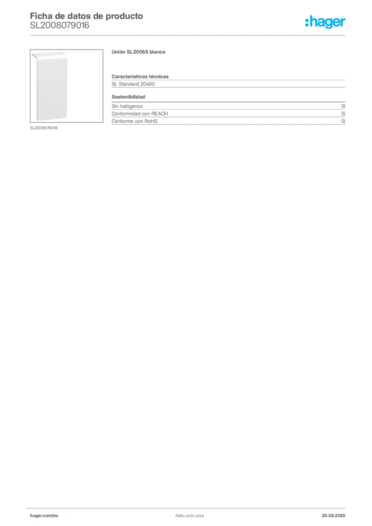 Imagen Hager Ficha de datos de producto SL2008079016 | Hager España