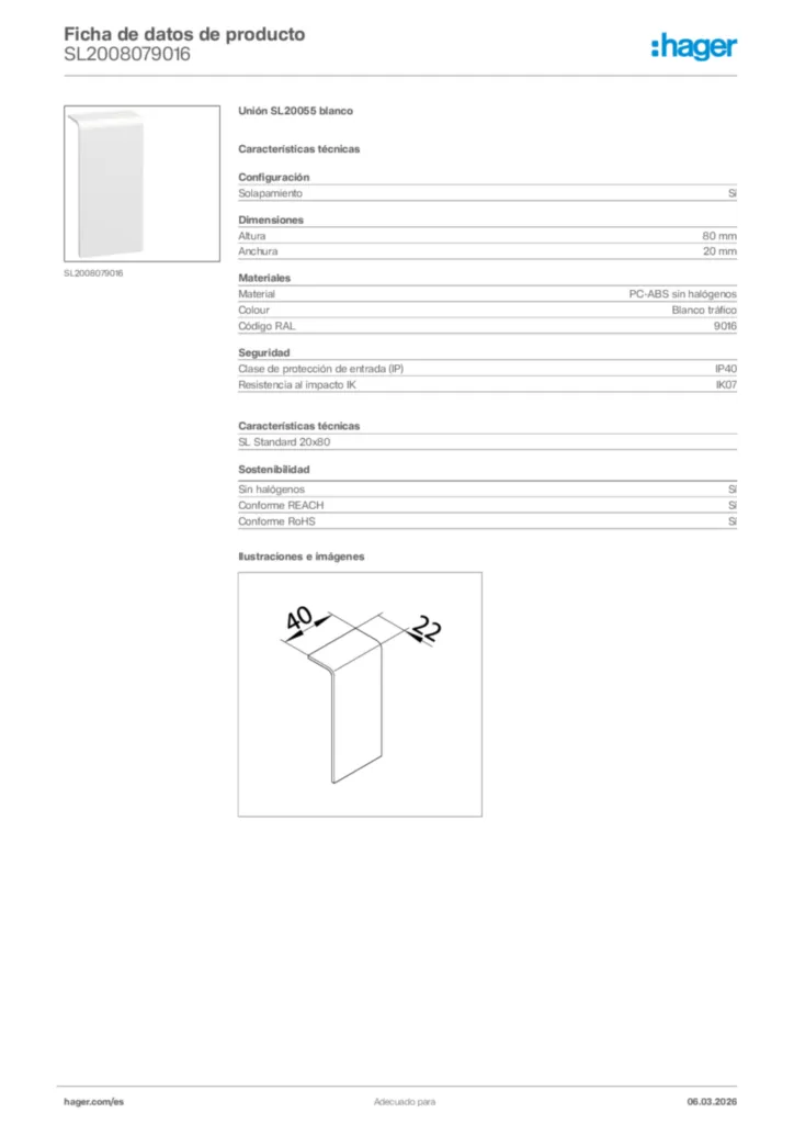 Imagen Hager Ficha de datos de producto SL2008079016 | Hager España