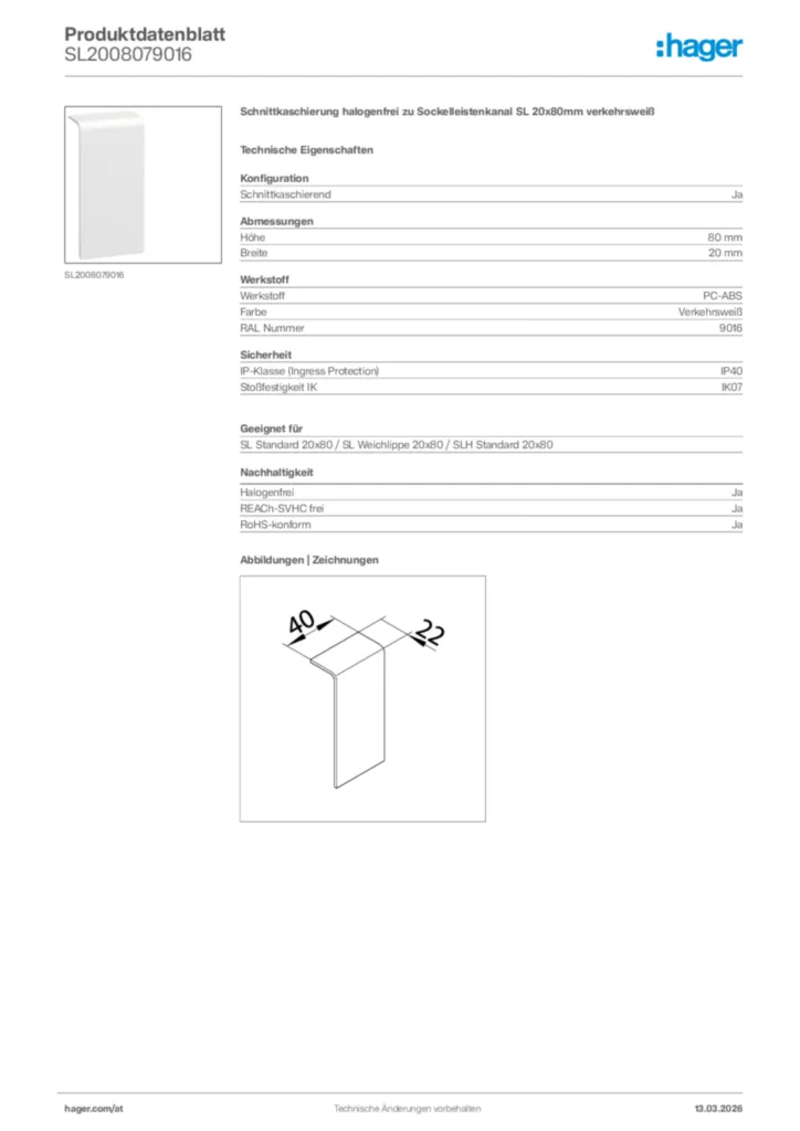 Bild Hager Produktdatenblatt SL2008079016 | Hager Deutschland